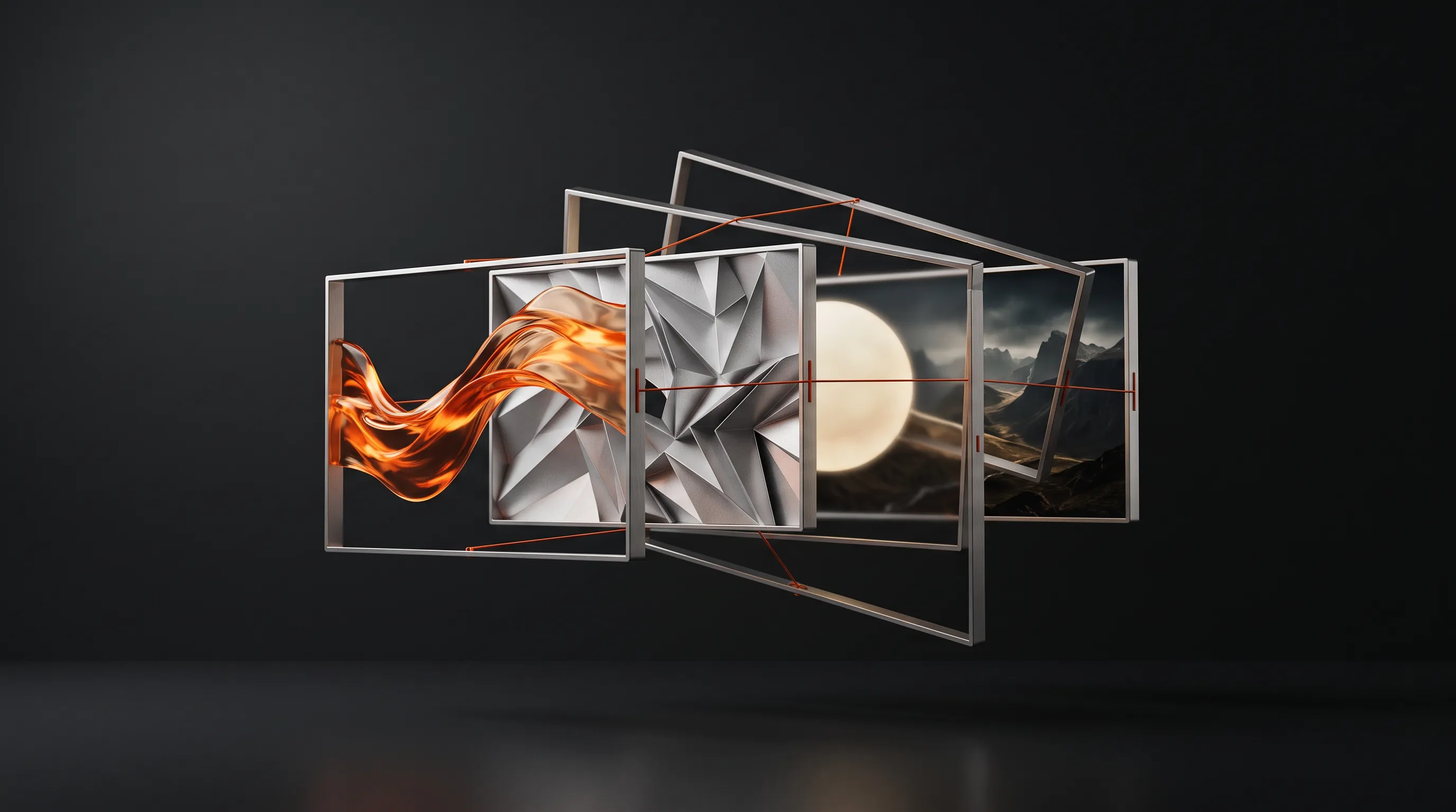 Conceptual frames showing connected generative media workflows